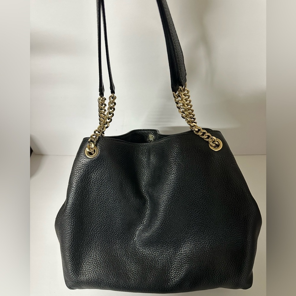 Michael Kors Black Slouchy Pebbled Leather Shoulder Bag with Gold Chain - Picture 6 of 10